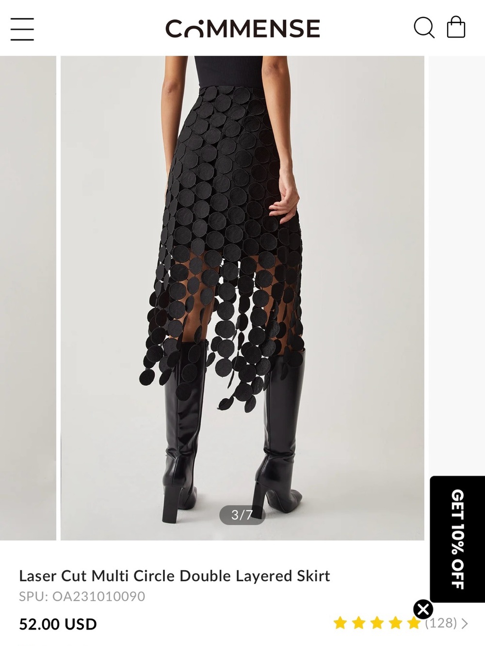 Commense Black Laser-Cut Circle Overlay Midi Skirt - Picture 2 of 6